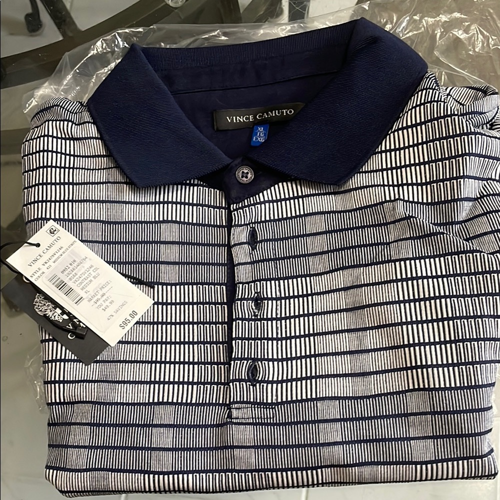 Vince Camuto Navy and White Men's Shirt